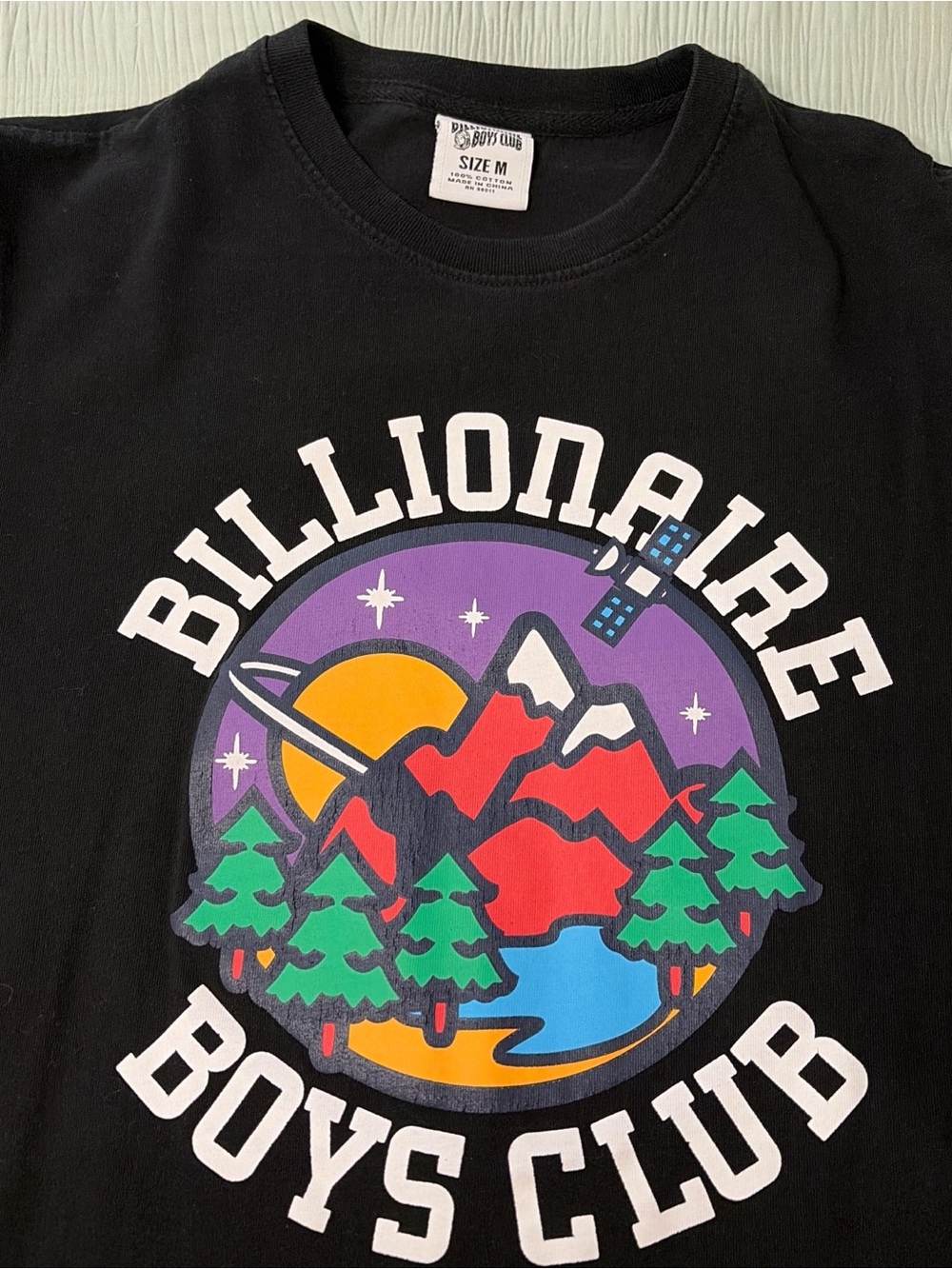 Billionaire Boys Club Black Graphic Tee with Colorful Mountain Badge
